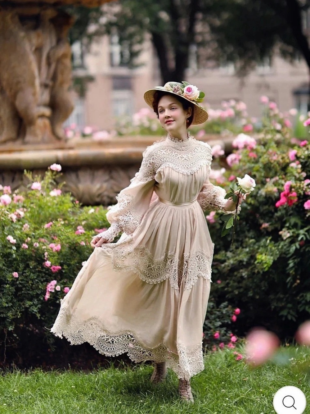 PEARLMAN 25 Lace Linen Dress in Apricot - Linennaive Cottagecore Wedding